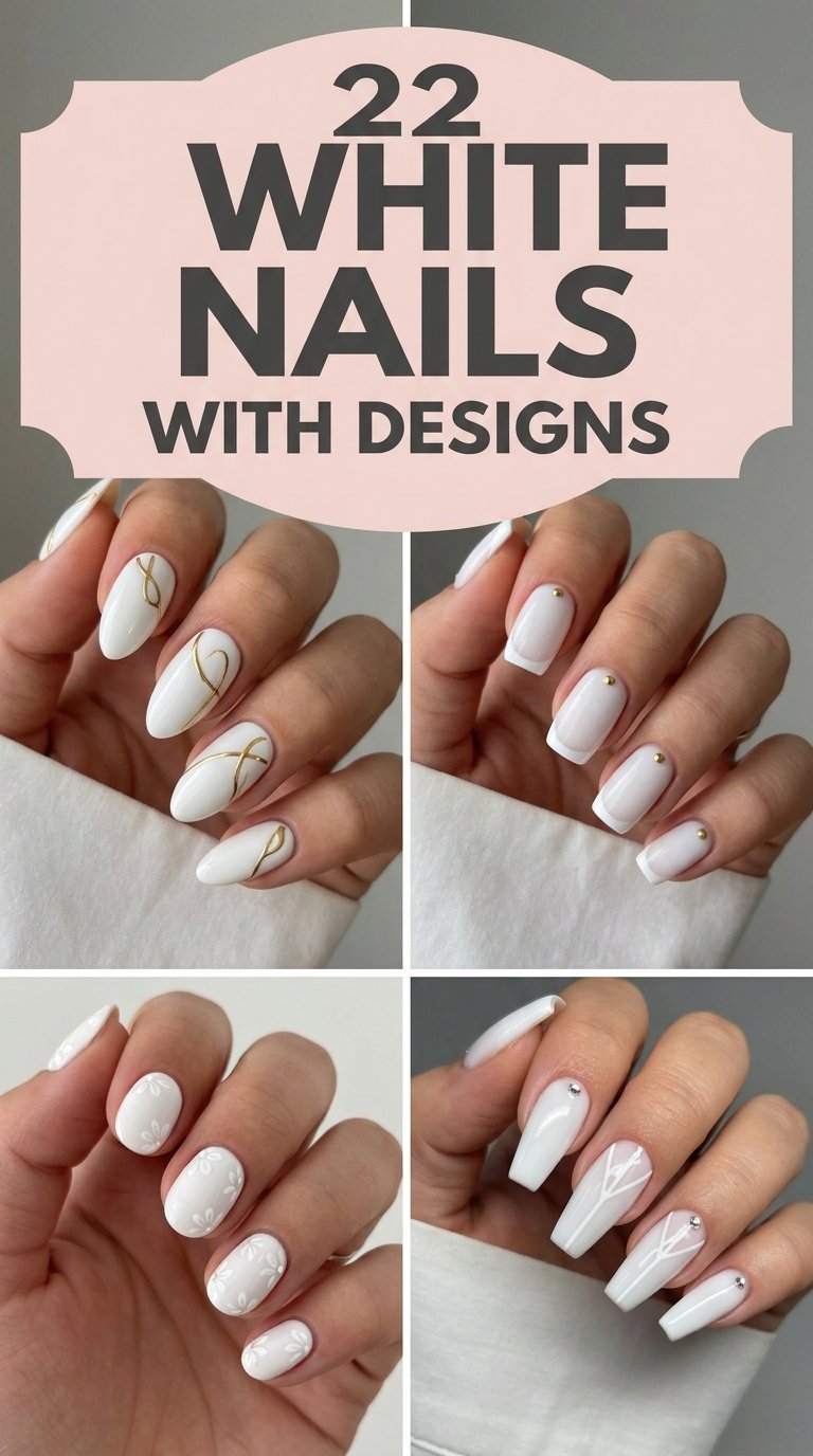 white nails with designs