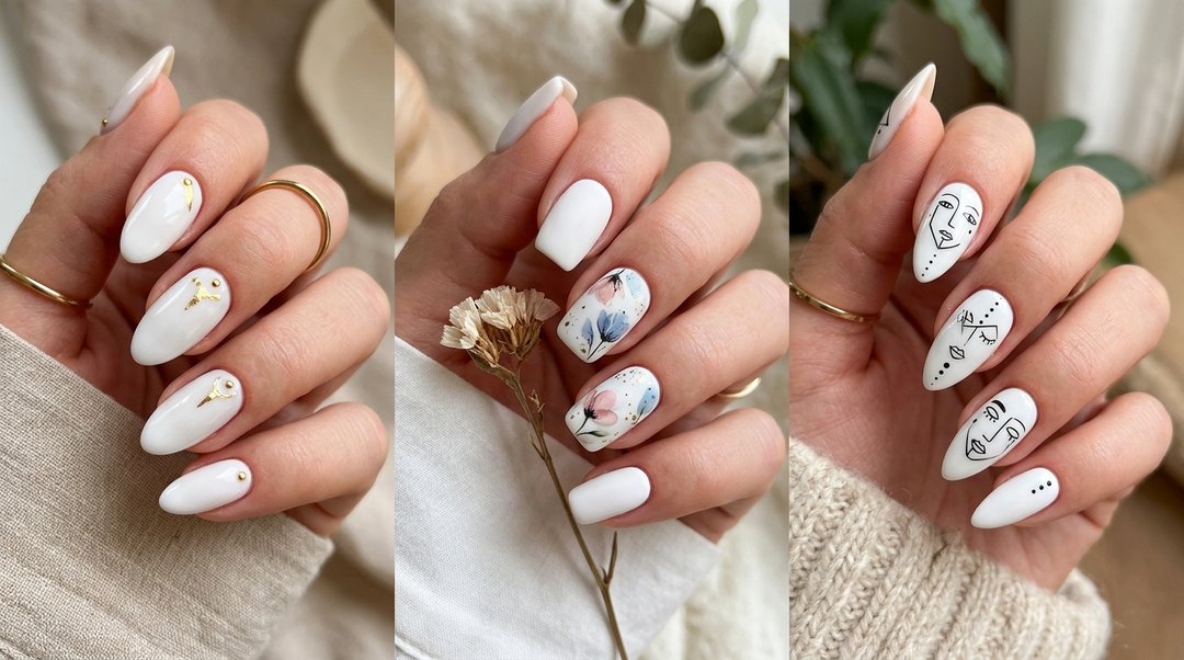 white nails with designs