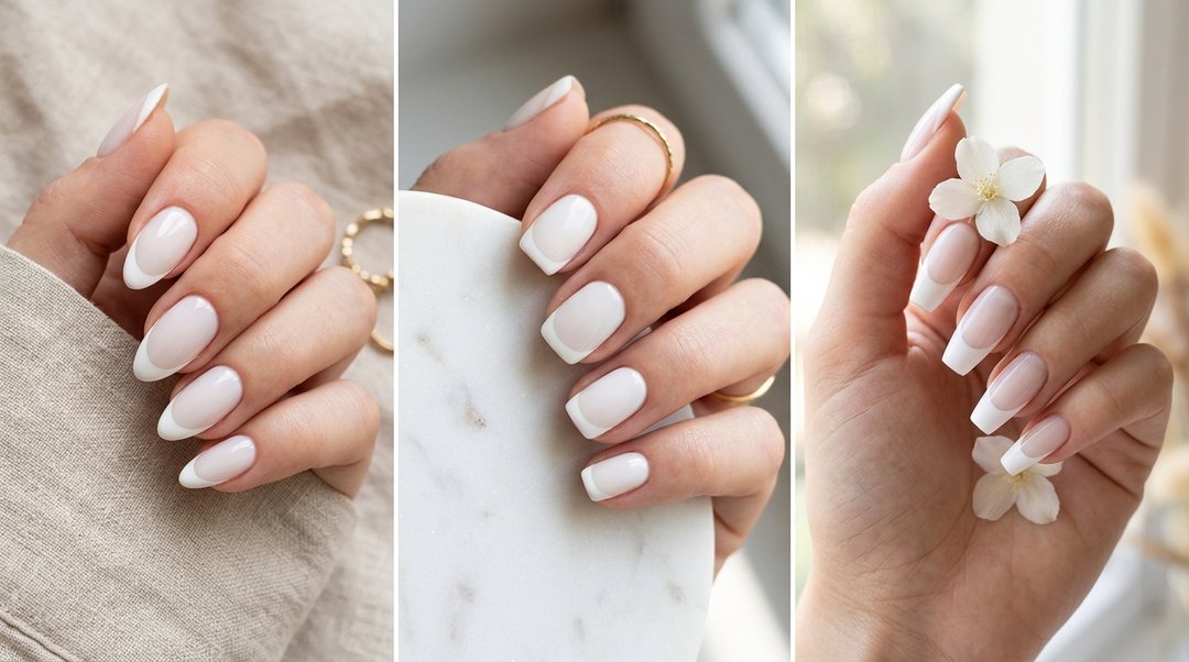 white on white French tip nails