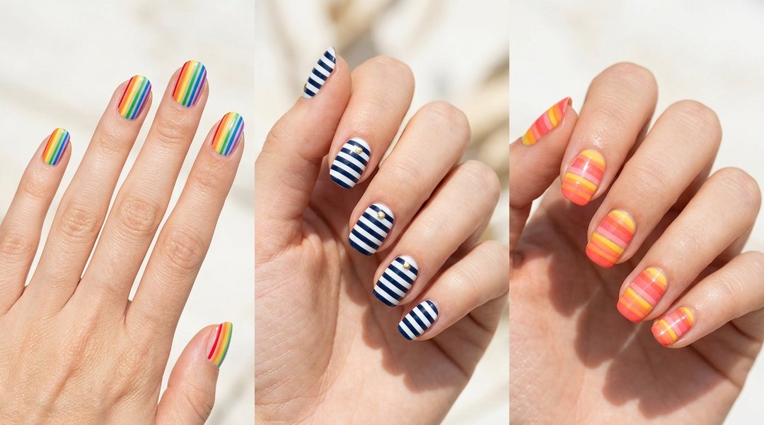 summer striped nails