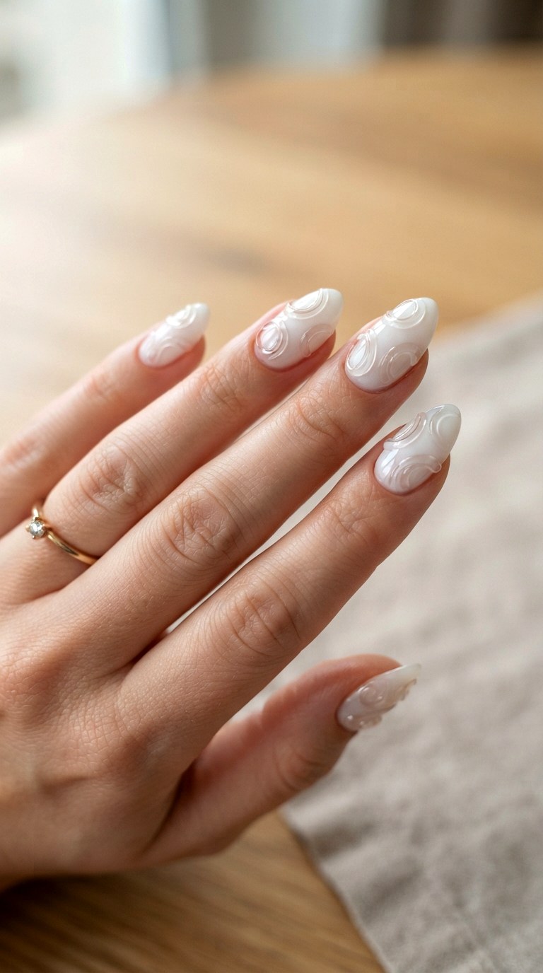 Abstract Swirl Accents - 22 white nails with designs