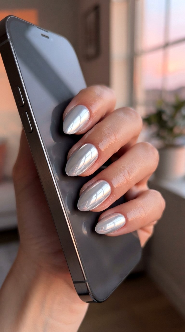 Blinding Chrome White Almond Nails - 30 white almond nails