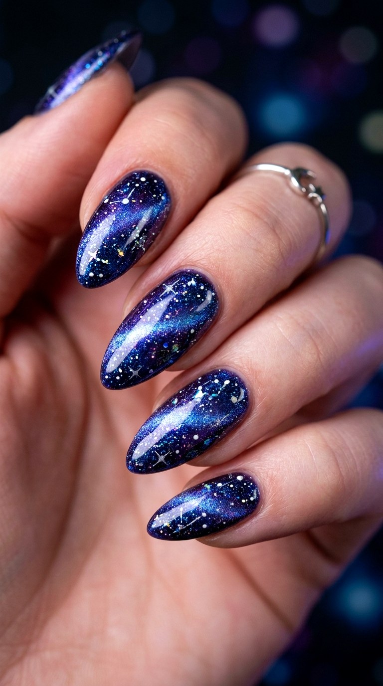 Blue and Purple Galaxy Effect - 20  Spring Dual-Tone Magnetic Cat Eye Nails Ideas
