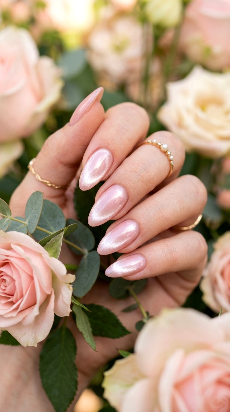 Blush Pink and Pearl Magnetic Shine - 20  Spring Dual-Tone Magnetic Cat Eye Nails Ideas
