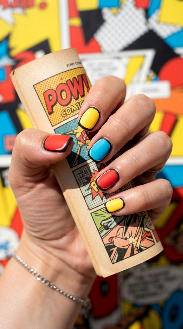 Cartoon Outlined Colorful Nails - 20 colorful nails