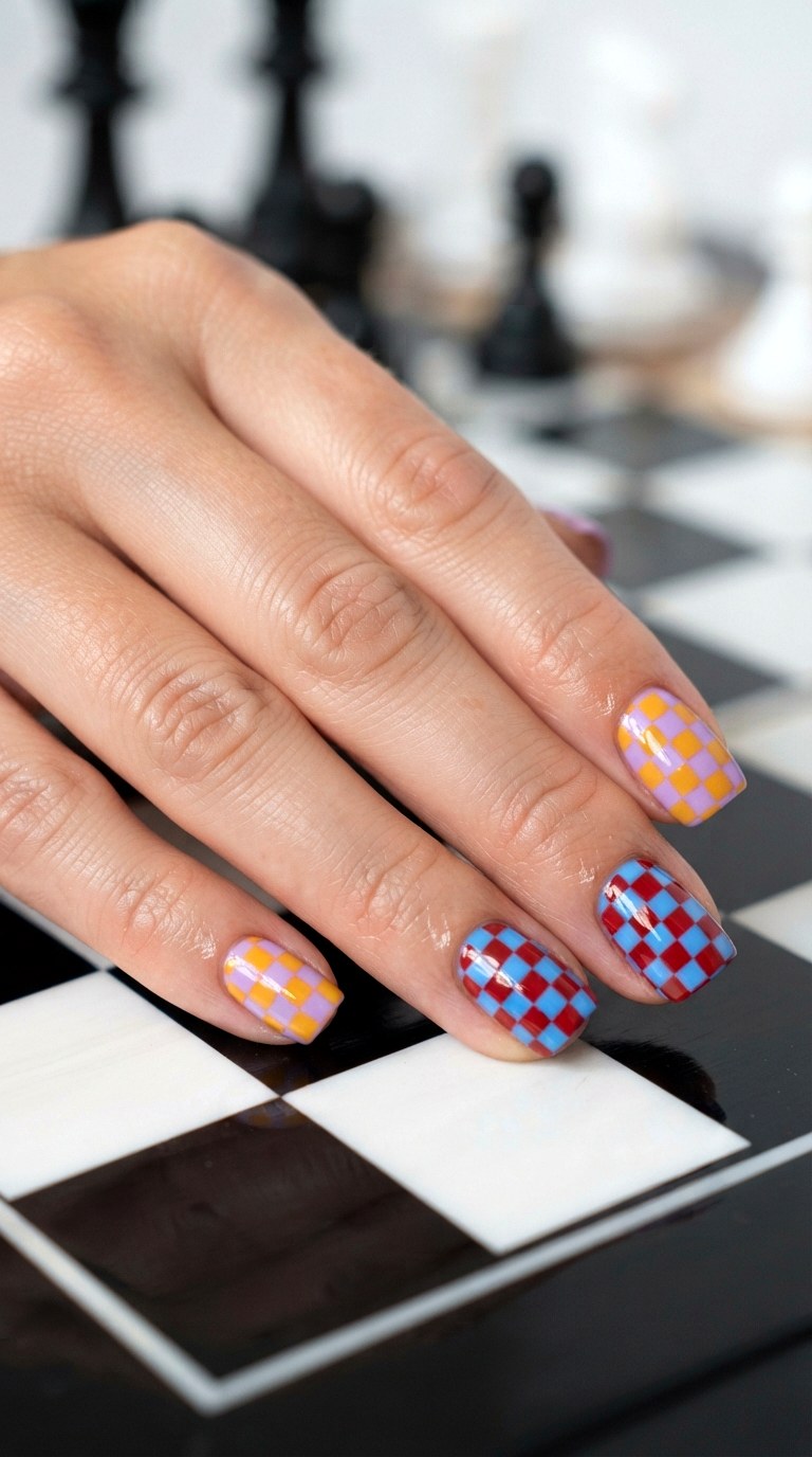 Checkerboard Colorful Nails - 20 colorful nails