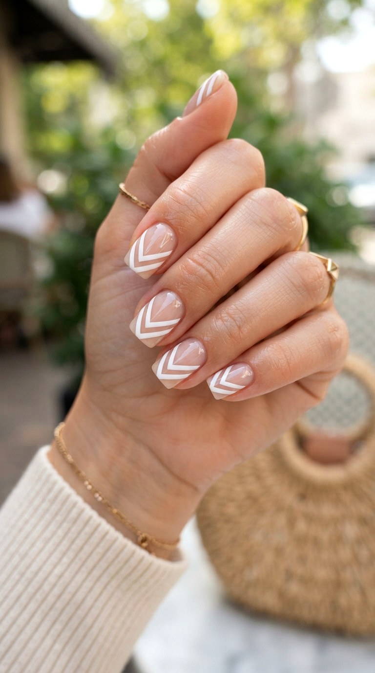 Chevron Color Blocking - 22 white nails with designs