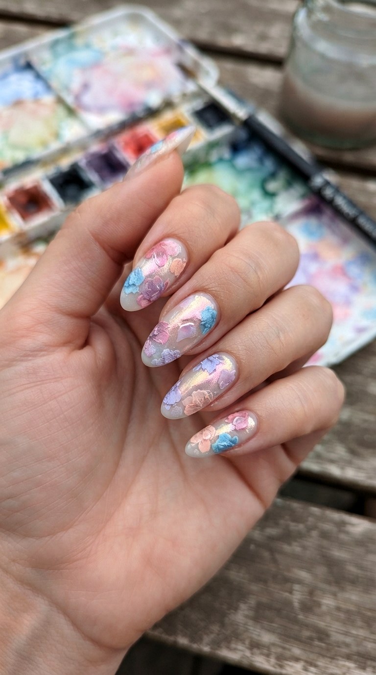 Chrome Watercolor Colorful Nails - 20 colorful nails