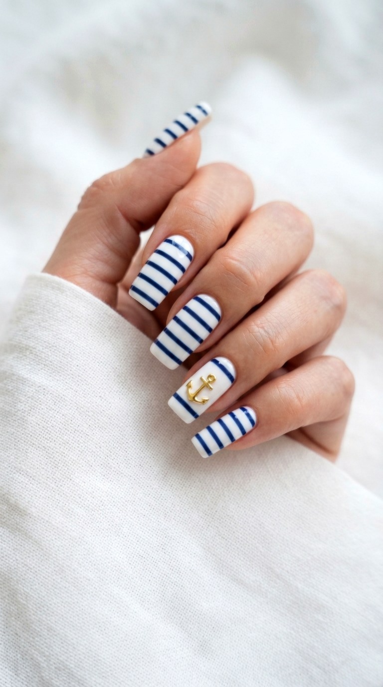 Classic Breton Stripe Nautical Nails - 30 nautical nails