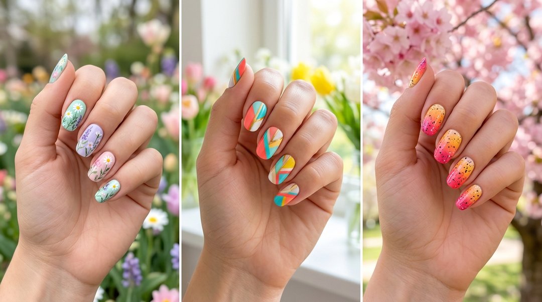 Collage of spring color nails