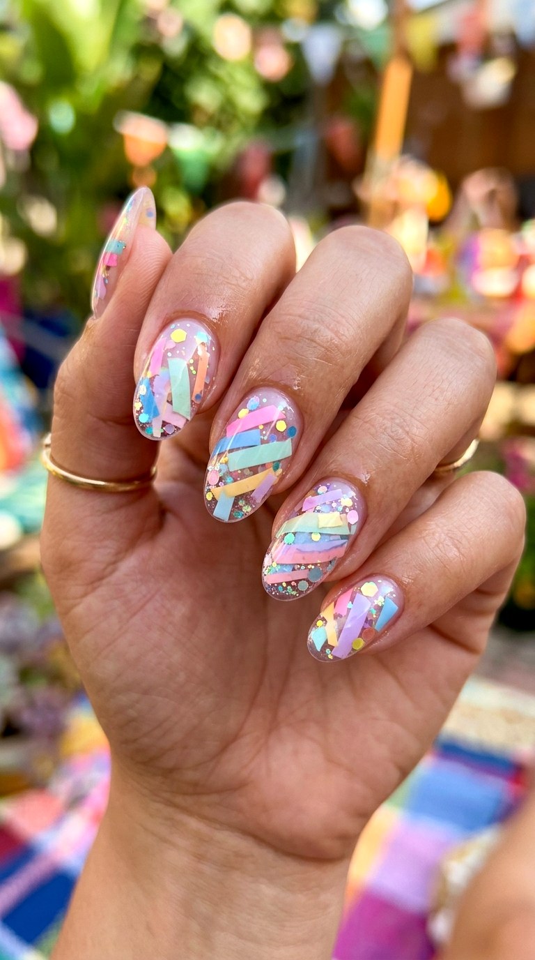 Confetti Layered Summer Striped Nails - 23 summer striped nails