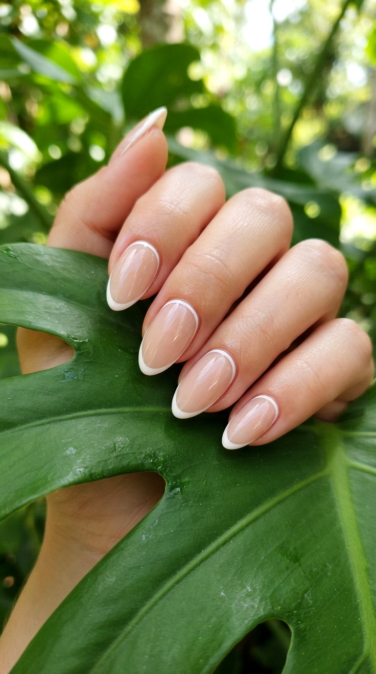 Continuous Outline Border - 27 white almond nails