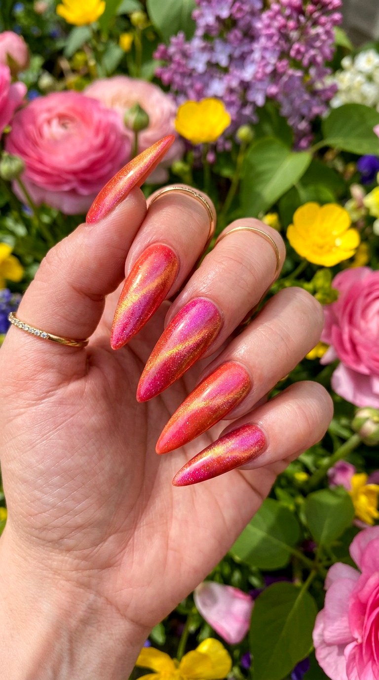 Coral and Pink Fusion - 20  Spring Dual-Tone Magnetic Cat Eye Nails Ideas