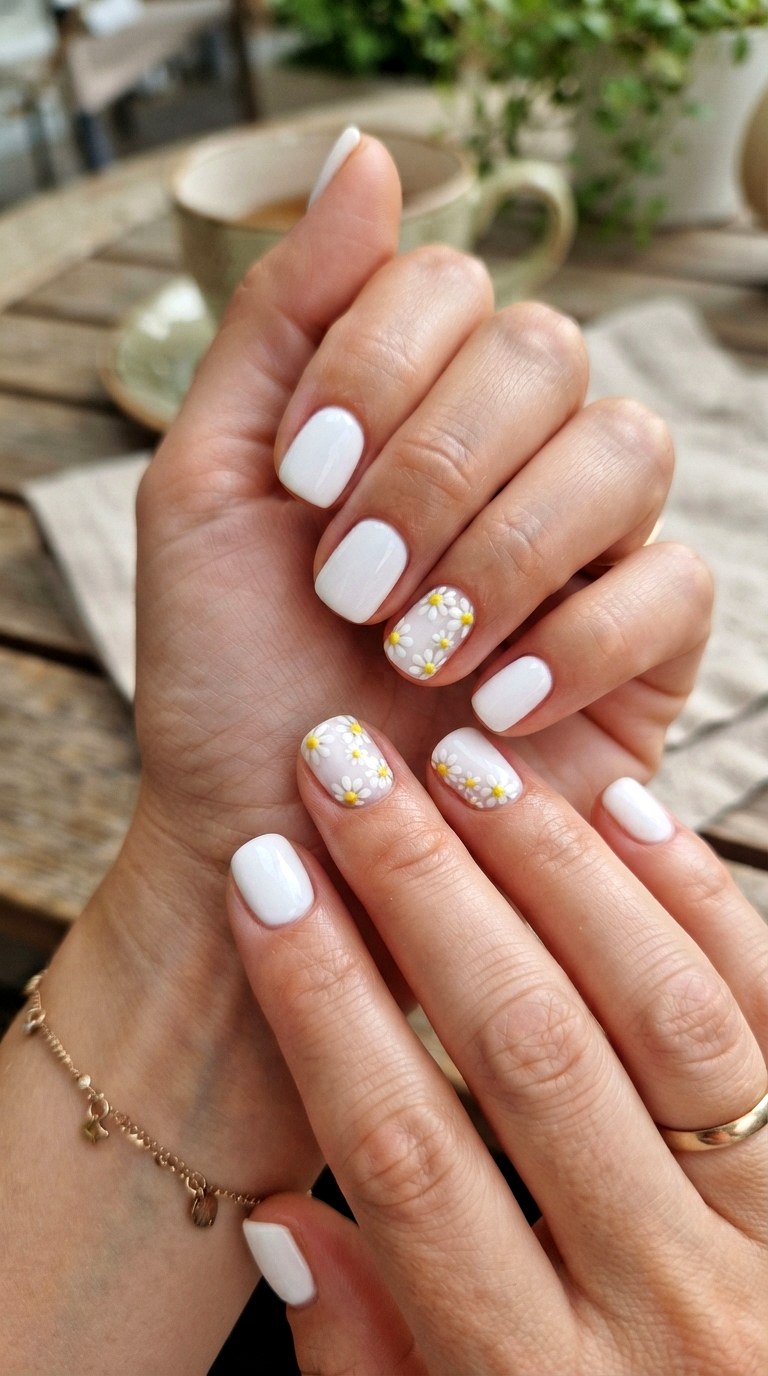 Dainty Daisy Fields - 22 white nails with designs