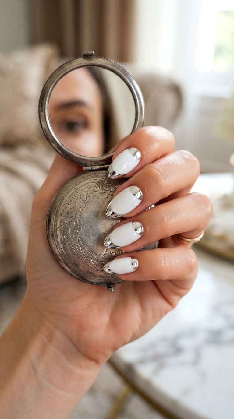 Double Arc Metallic Moon - 27 white almond nails