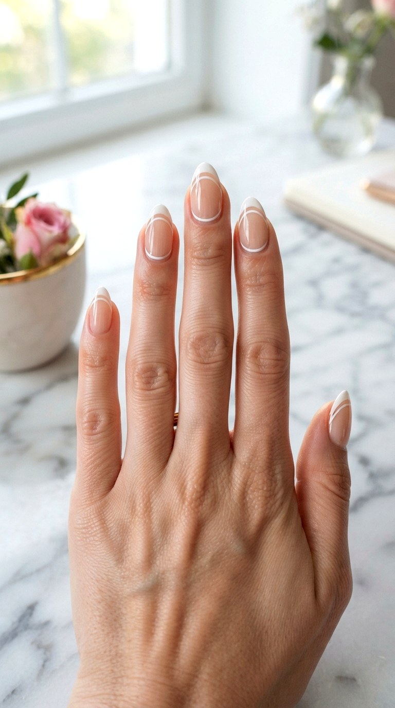 Double French Tip White Almond Nails - 30 white almond nails
