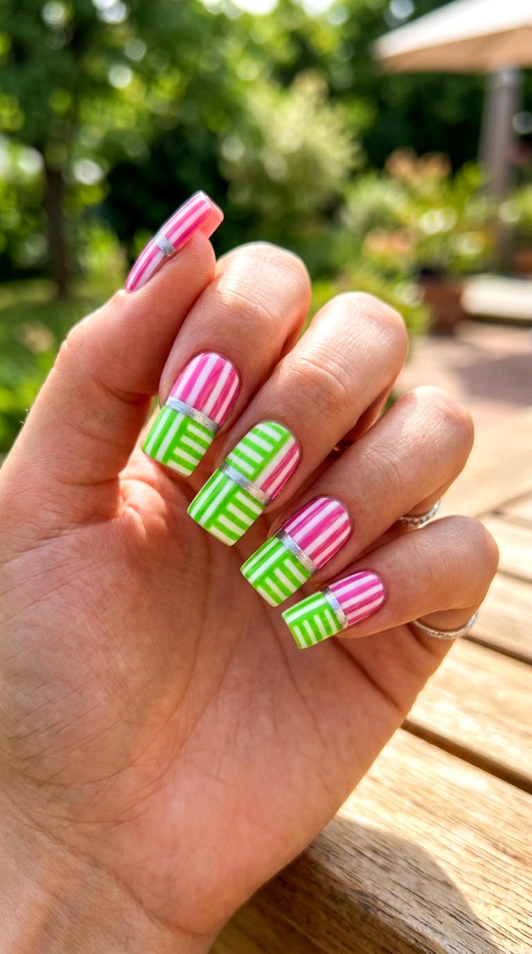 Double Sided Dual Summer Striped Nails - 23 summer striped nails