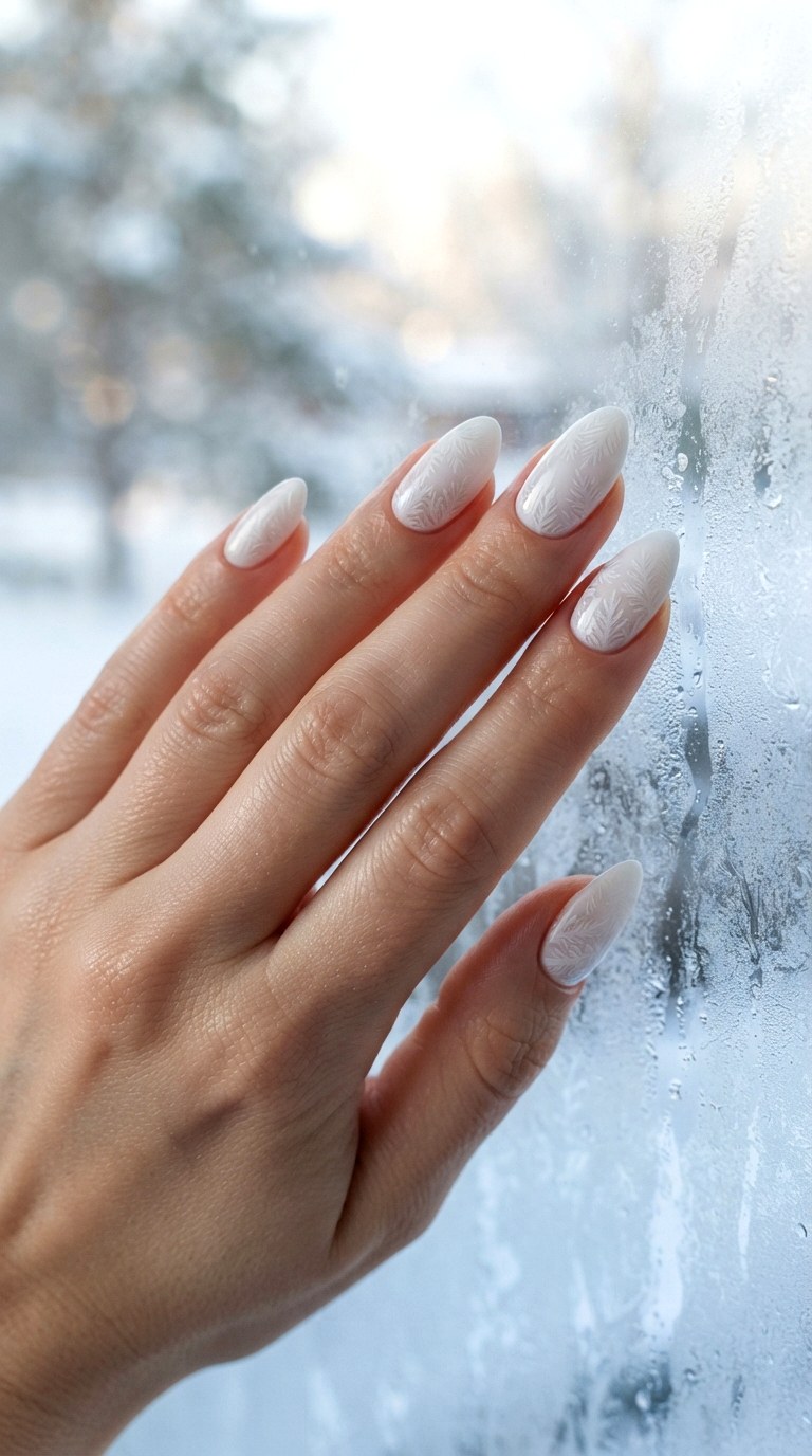 Frosted Window Etching Effect - 27 white almond nails