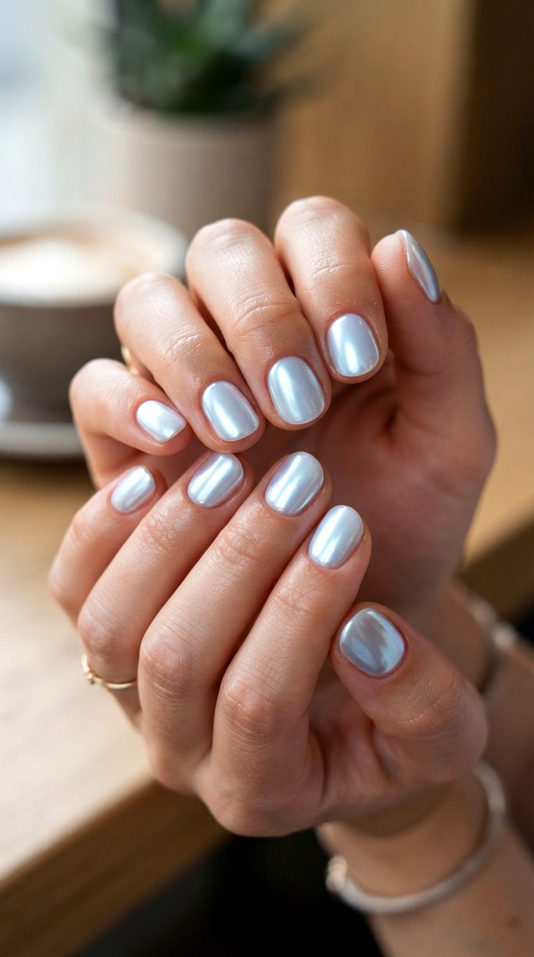 Glazed Donut Chrome - 22 white nails with designs