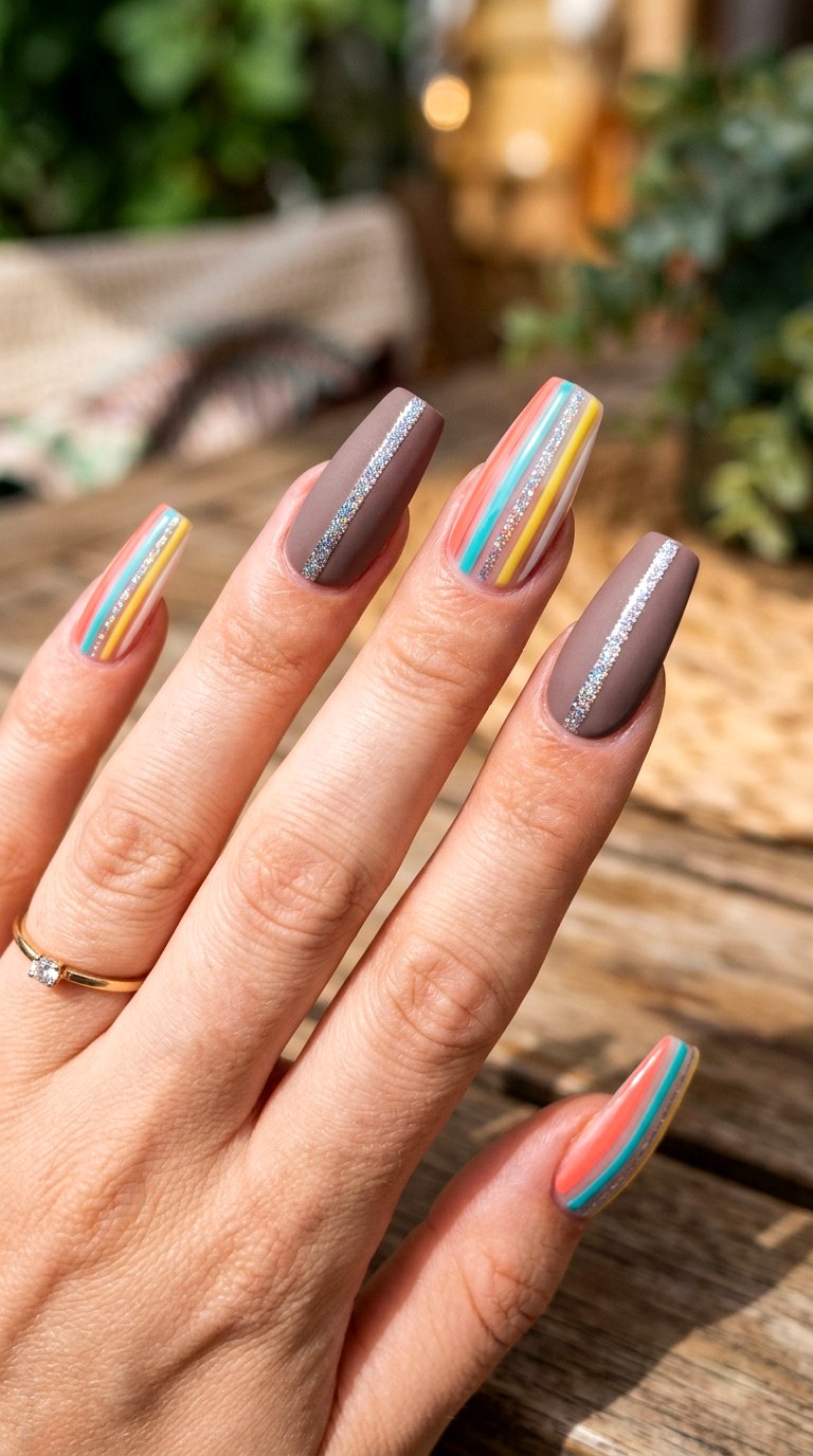 Glitter Disco Divider Summer Striped Nails - 23 summer striped nails