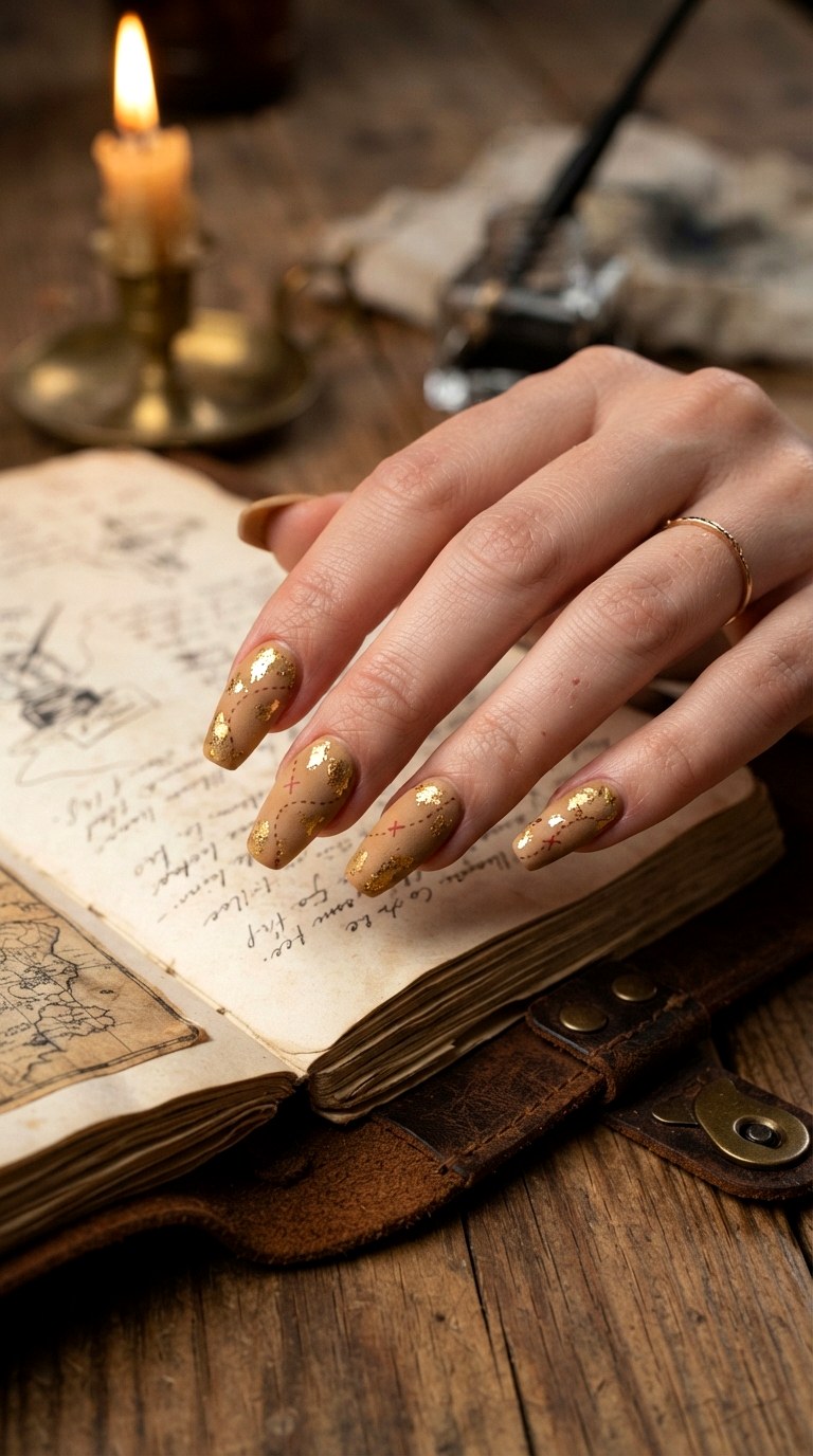 Gold Foil Treasure Map Nautical Nails - 30 nautical nails
