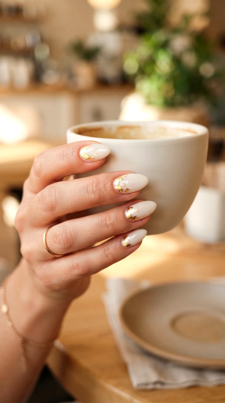 Gold Leaf Organic Scatter - 27 white almond nails