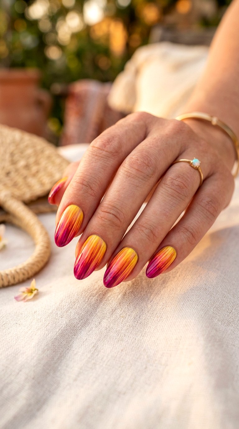 Gradient Sunset Summer Striped Nails - 23 summer striped nails