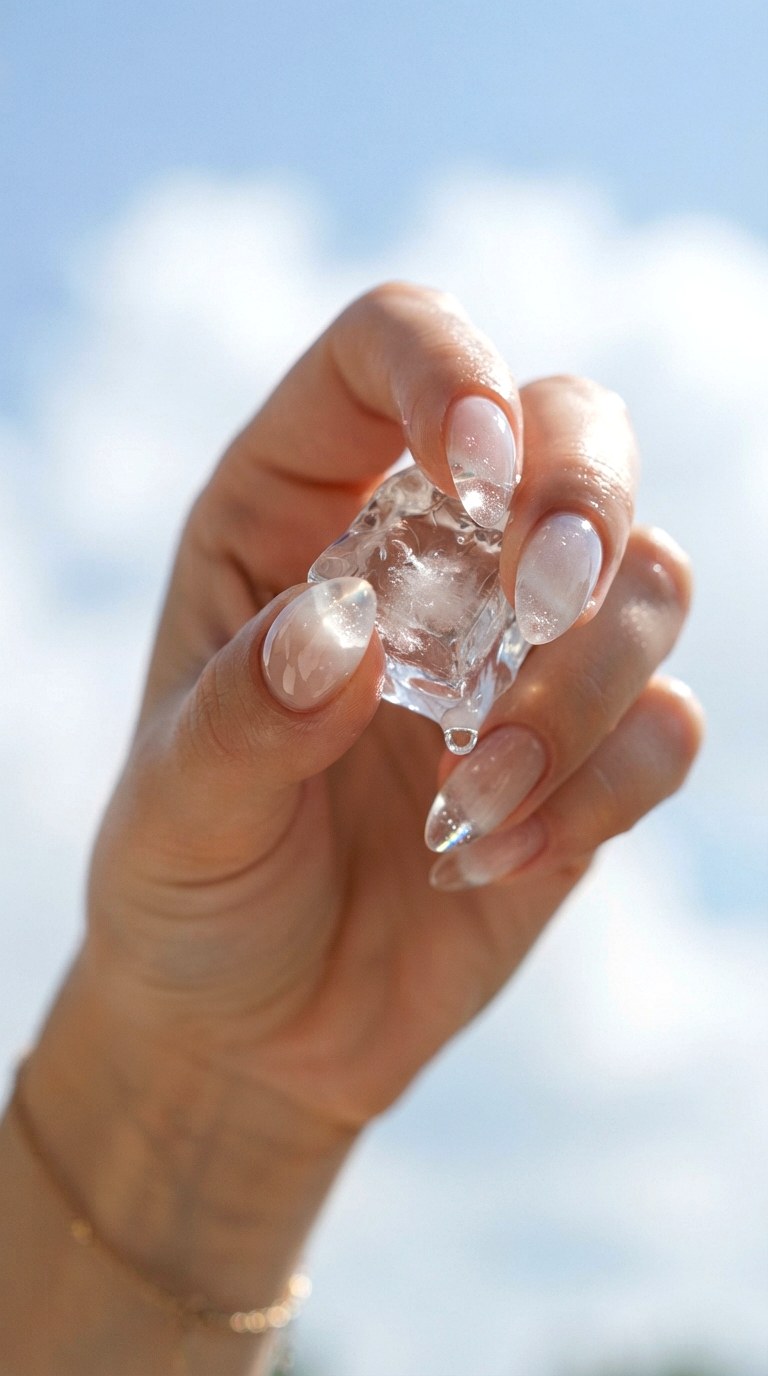 Ice Cube Crystal Transparency - 27 white almond nails
