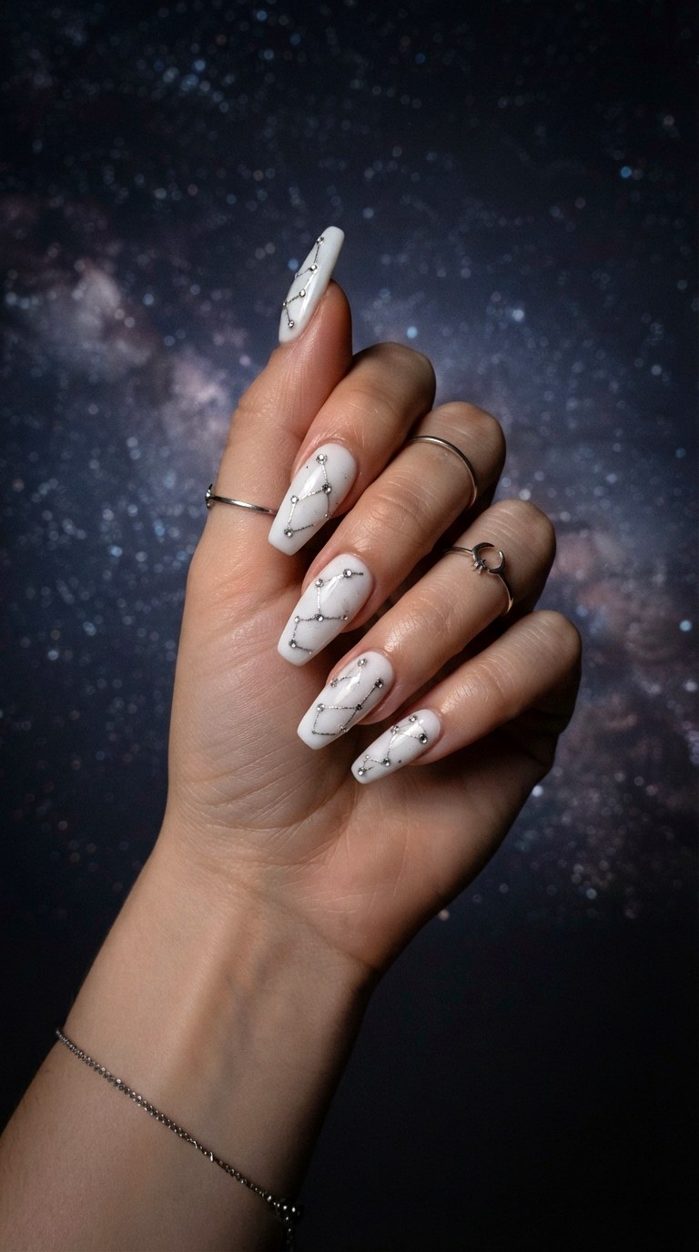 Icy White Constellation - 28 white nails