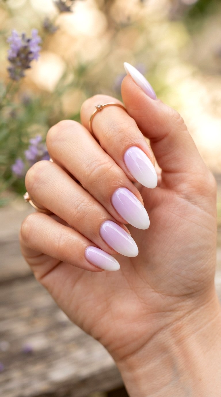 Lavender Mist Ombre - 22 white nails with designs