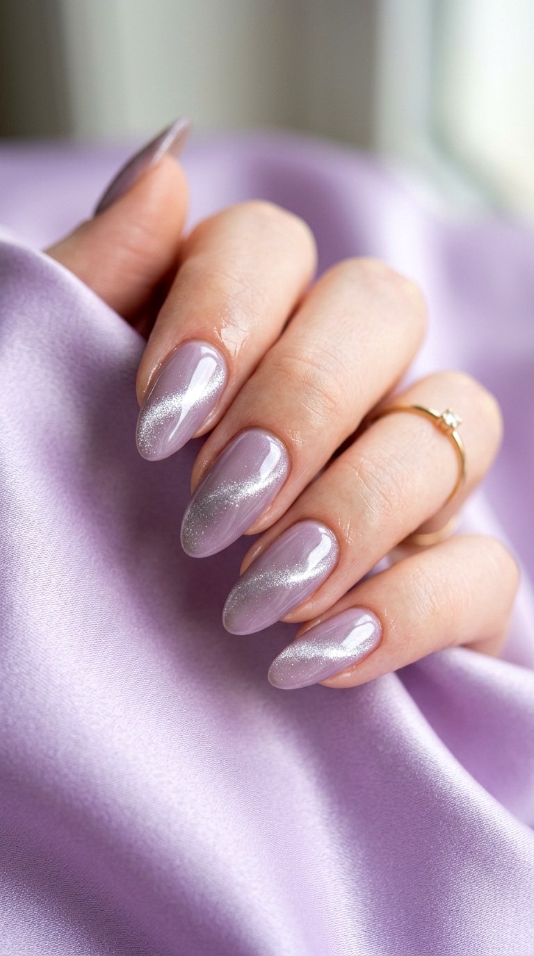 Lilac and Silver Shimmer - 20  Spring Dual-Tone Magnetic Cat Eye Nails Ideas