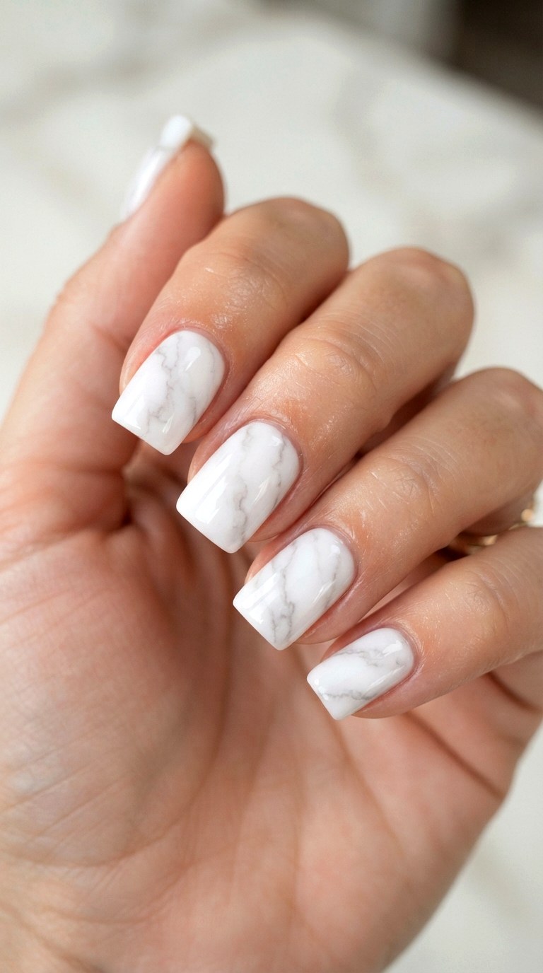Marble Stone Effect - 22 white nails with designs