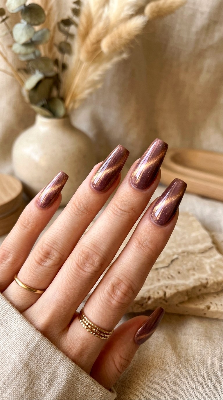 Mauve and Bronze Cat Eye - 20  Spring Dual-Tone Magnetic Cat Eye Nails Ideas