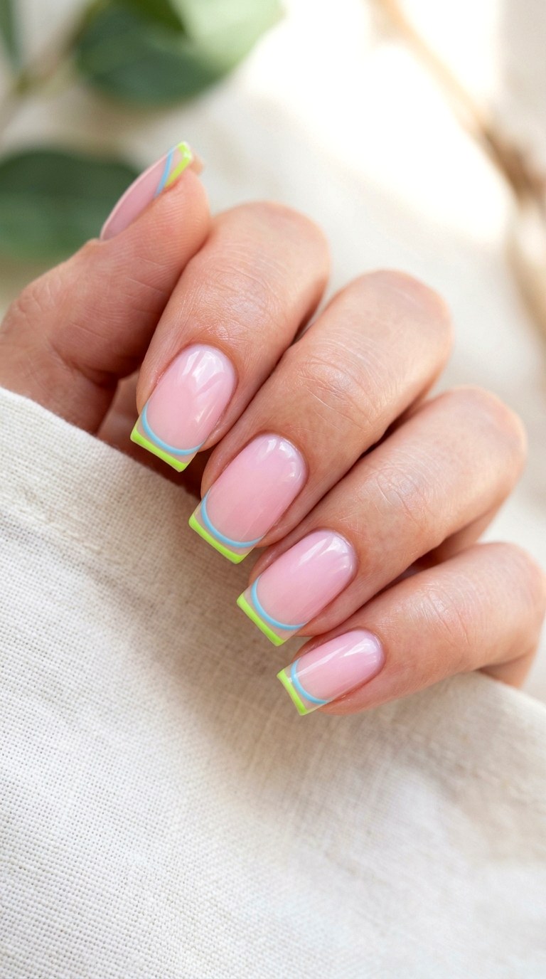 Micro French Tip Summer Striped Nails - 23 summer striped nails