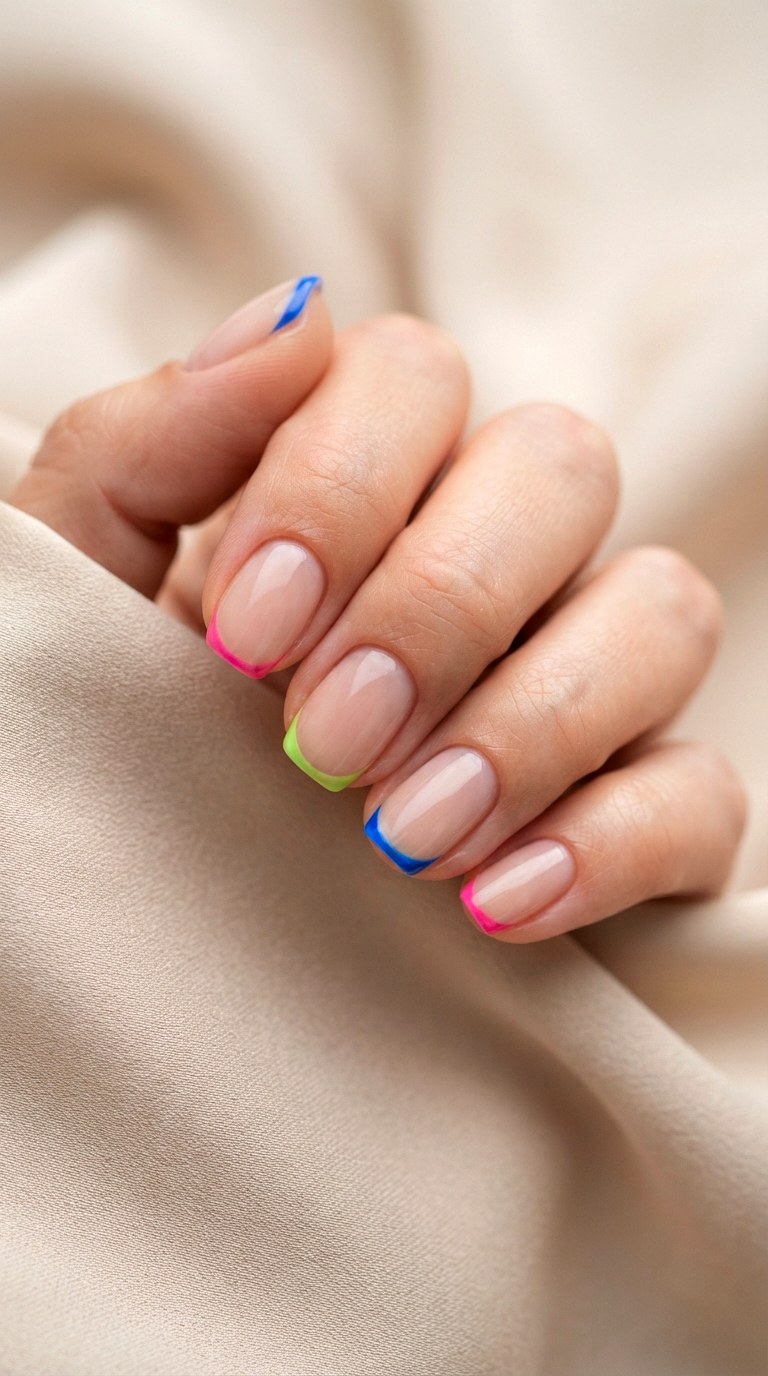Micro French Tips Colorful Nails - 20 colorful nails