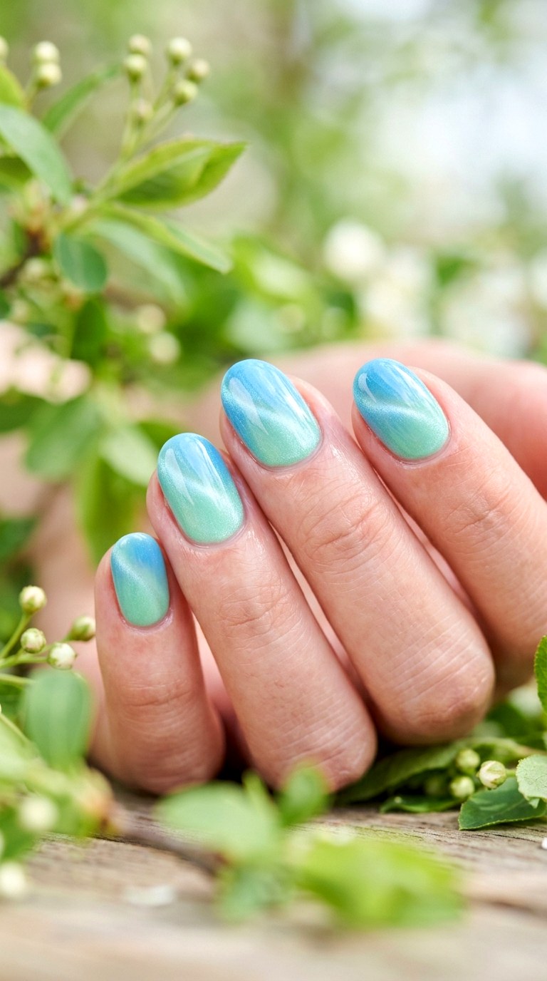 Mint Green and Sky Blue Blend - 20  Spring Dual-Tone Magnetic Cat Eye Nails Ideas