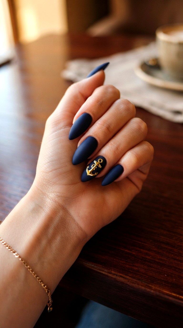 Navy Gold Anchor Nautical Nails - 30 nautical nails