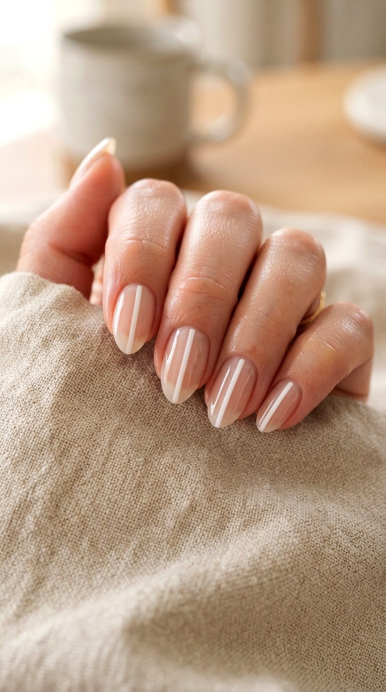 Negative Space Geometric Lines - 27 white almond nails