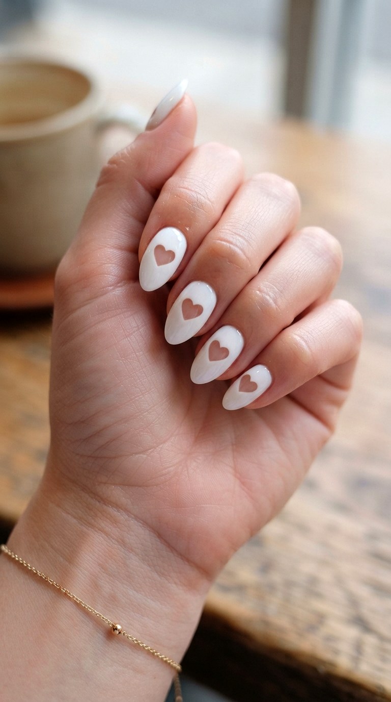Negative Space Hearts - 22 white nails with designs