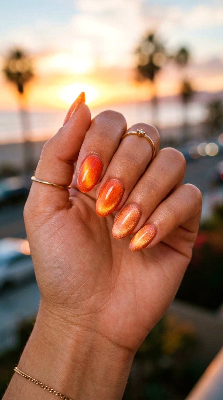 Orange and Peach Sunset Blend - 20  Spring Dual-Tone Magnetic Cat Eye Nails Ideas