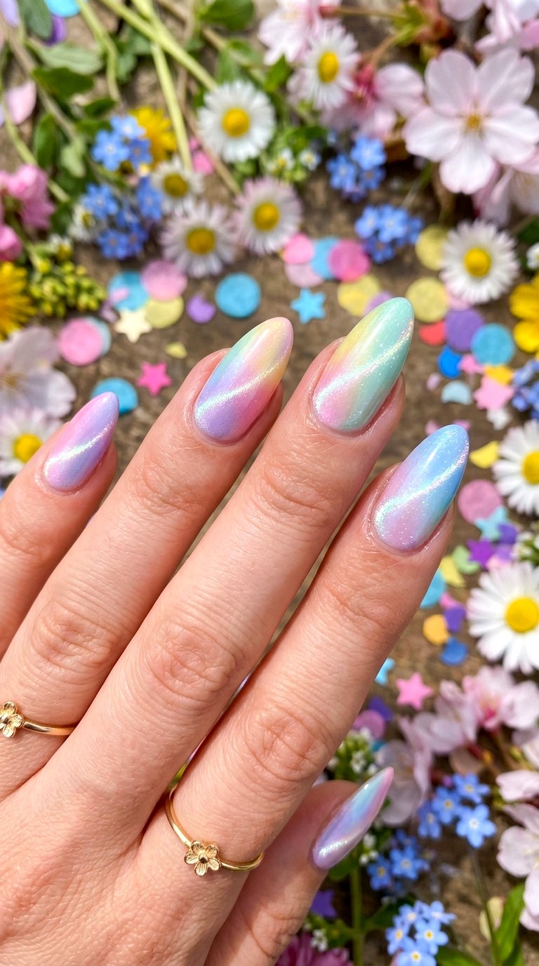 Pastel Rainbow Dual Tone Mix - 20  Spring Dual-Tone Magnetic Cat Eye Nails Ideas