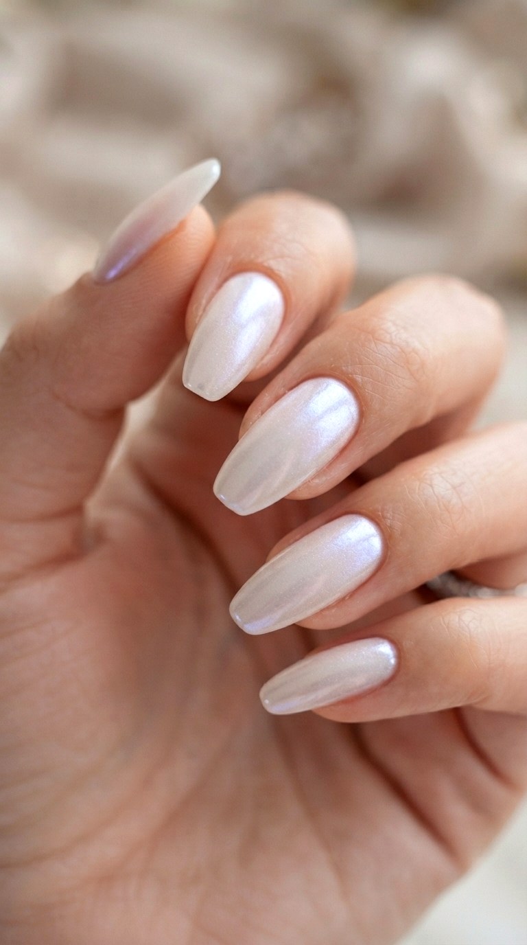 Pearl Chrome Over White - 28 white nails
