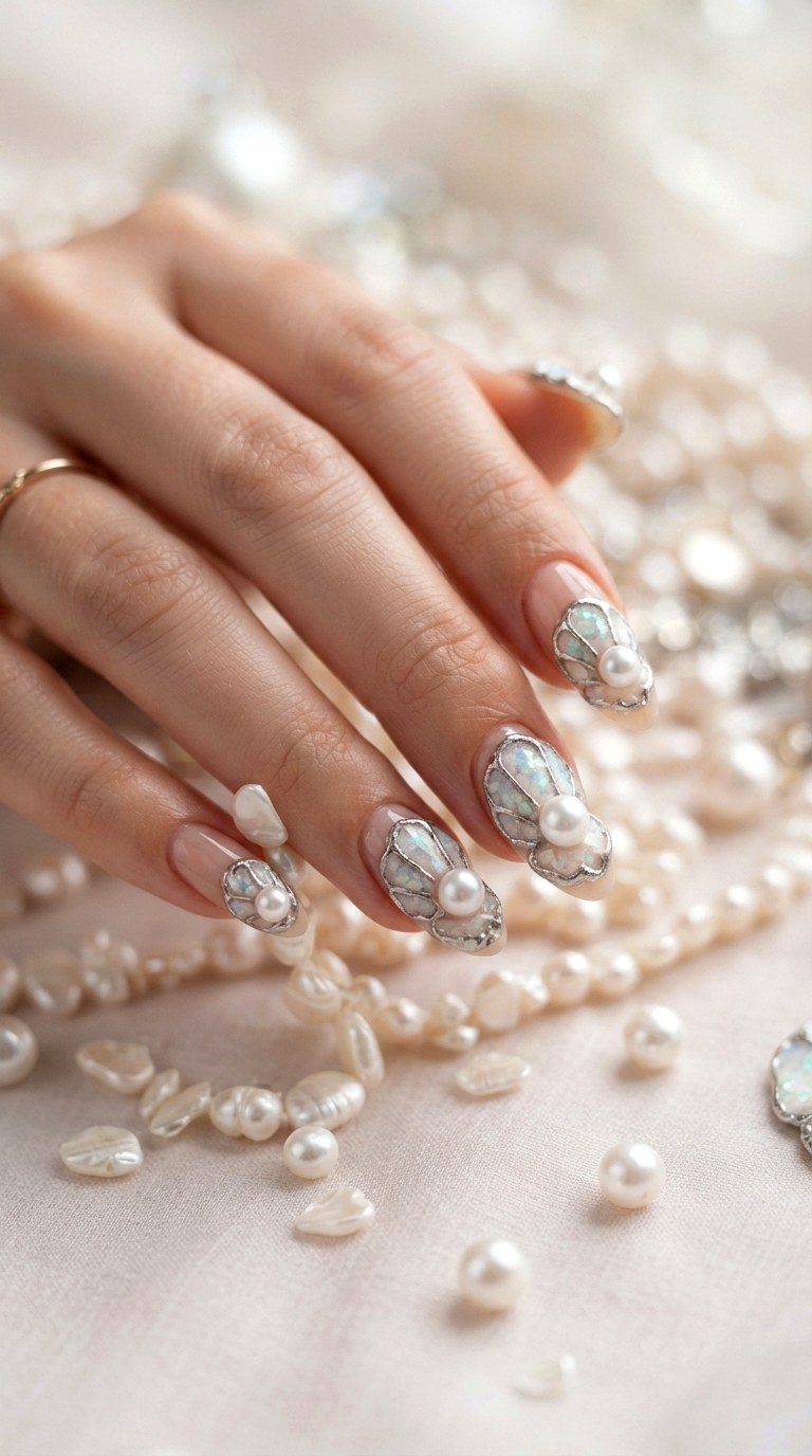 Pearl Oyster Nautical Nails - 30 nautical nails