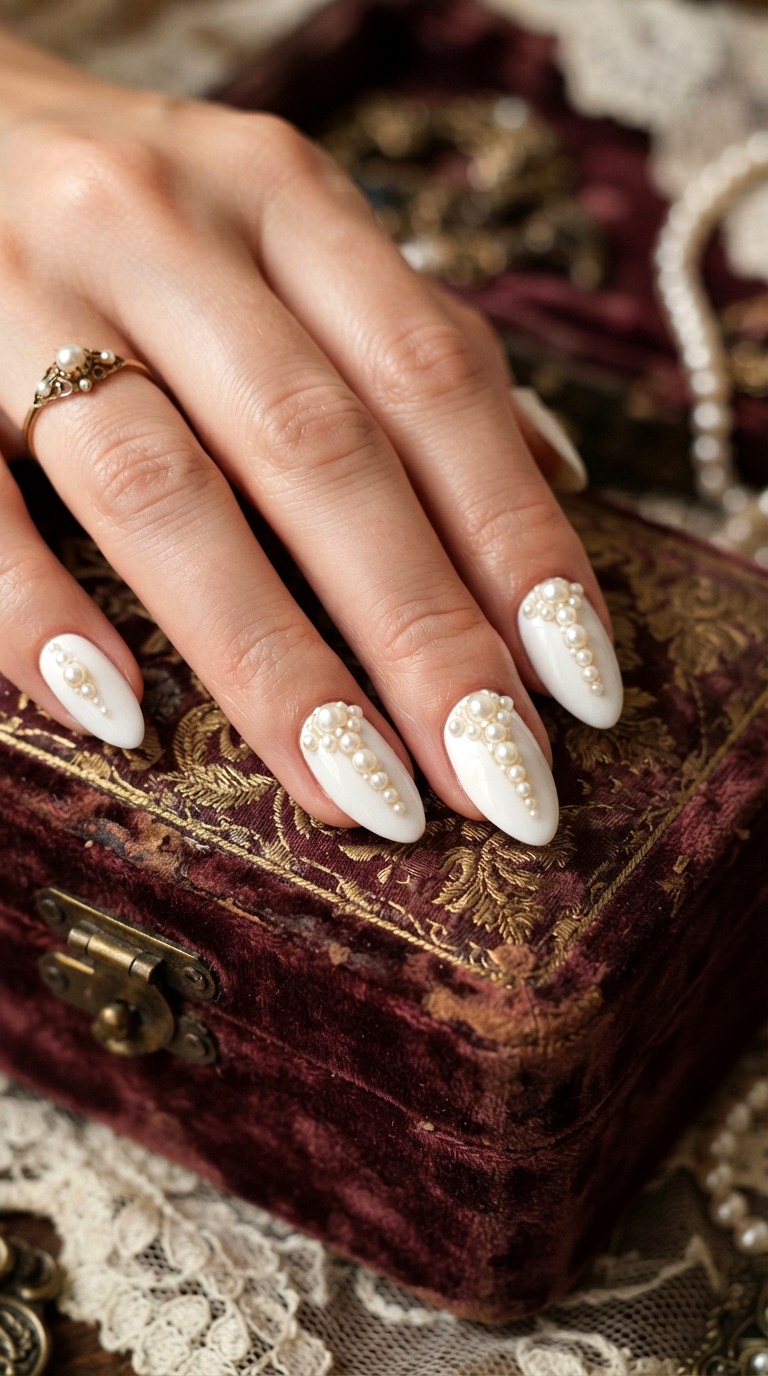 Pearl Stud Embellishments - 27 white almond nails