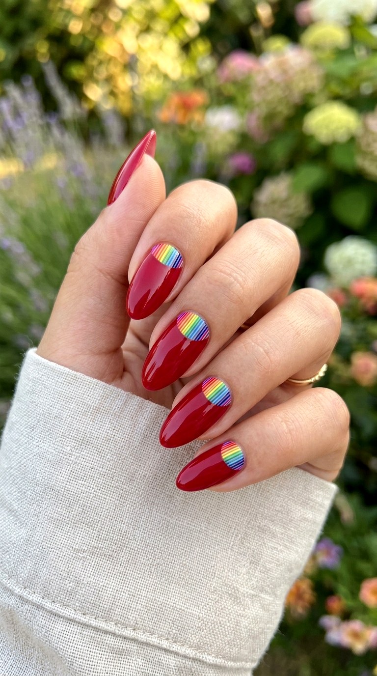 Rainbow Half Moon Summer Striped Nails - 23 summer striped nails