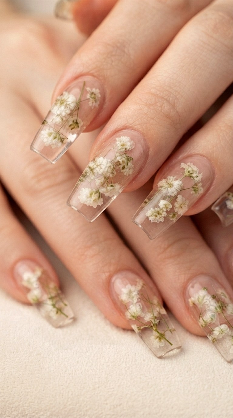 Real Pressed Babys Breath - 28 white nails