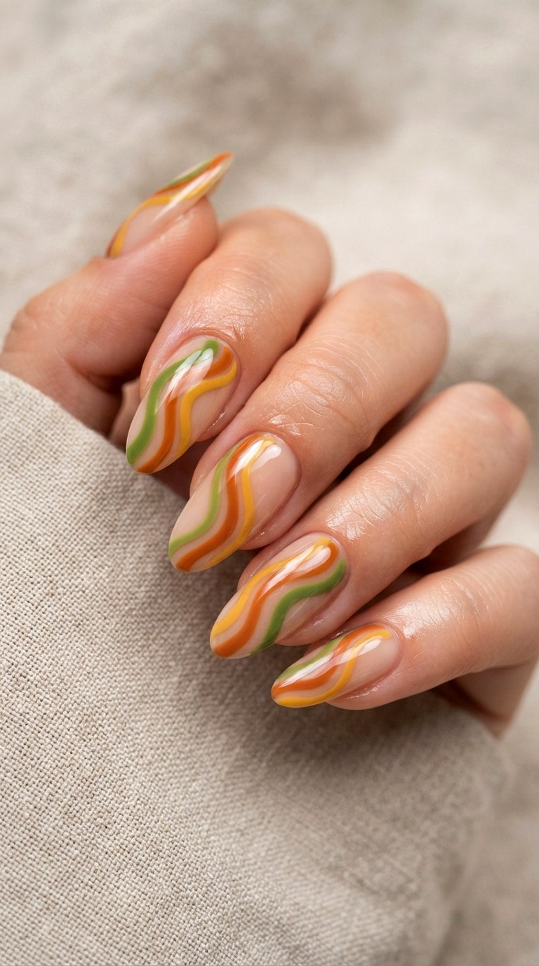 Retro Wavy Colorful Nails - 20 colorful nails