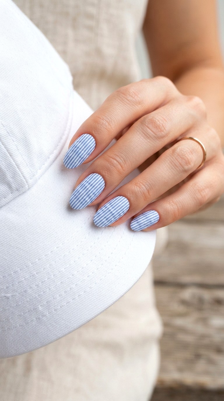 Seersucker Pattern Nautical Nails - 30 nautical nails