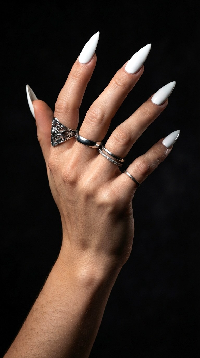 Sharp White Stiletto Claws - 28 white nails