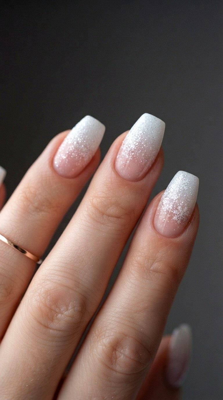 Snow Dust Ombre Fade - 28 white nails